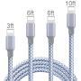 Manords Phone Charger, 4 Pack(3+6+6+10ft) Long High-Speed Nylon Braided Phone Cable Compatible with Phone Xs/Max/XR/X/8/8Plus/7/7Plus/6S/6S Plus and More (Gray White)