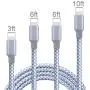Manords Phone Charger, 4 Pack(3+6+6+10ft) Long High-Speed Nylon Braided Phone Cable Compatible with Phone Xs/Max/XR/X/8/8Plus/7/7Plus/6S/6S Plus and More (Gray White)