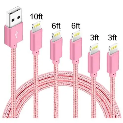 5Pack(3ft 3ft 6ft 6ft 10ft) iPhone Lightning Cable Apple MFi Certified Braided Nylon Fast Charger Cable Compatible iPhone Max XS XR 8 Plus 7 Plus 6s 5s 5c Air iPad Mini iPod (Rose) 5Pack(3ft 3ft 6ft 6ft 10ft) iPhone Lightning Cable Apple MFi Certified Braided Nylon Fast Charger Cable Compatible iPhone Max XS XR 8 Plus 7 Plus 6s 5s 5c Air iPad Mini iPod (Rose)