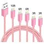 5Pack(3ft 3ft 6ft 6ft 10ft) iPhone Lightning Cable Apple MFi Certified Braided Nylon Fast Charger Cable Compatible iPhone Max XS XR 8 Plus 7 Plus 6s 5s 5c Air iPad Mini iPod (Rose)