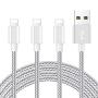 iPhone Charger 3Pack 10 FT Lightning Cable Nylon Braided USB Charging Cord Compatible with iPhone 11/XS/XS Max/XR/X/8/8Plus/7/7Plus/6/6S Plus/SE/5/iPad/Nano,Silvergrey