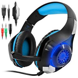 collee 3.5mm Gaming Headset LED Light Over-Ear Gaming with Volume Control, Microphone for PS4 Laptop, Tablet, PSP, Xbox, Mobile Phones(Black+Blue)