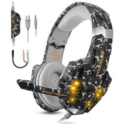 Gaming Headset, EasySMX Over Ear Stereo Gaming Headphone with Mic and Volume Control, Y Splitter Cable, for PC/MAC/New Xbox One Slim / PS4 / Smartphone/Nintendo Switch, Dynamic LED Light