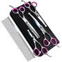 6CR Stainless Steel Dog Grooming Scissors Kit with Safety Round Tip, Heavy Duty Titanium Pet Grooming Trimmer Kit - Thinning, Straight, Curved Shears and Comb for Long Short Hair for Cat Pet