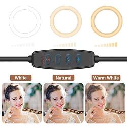 10.2" Selfie Ring Light with Tripod Stand & Cell Phone Holder for Live Stream Make Up and Photography, Portable LED Selfie Light Ring with 3-Color Modes and 10 Levels of Brightness