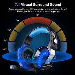 Gaming Headset for PS4, PC, Xbox One Controller, Muzili 7.1 Surround Stereo Sound Over Ear USB Game Headphones with Noise Cancelling mic Compatible with Nintendo Switch, Mac, Tablets, Smartphones