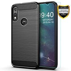 Moto E 2020 case,Motorola E case,with HD Screen Protector,M MAIKEZI Soft TPU Slim Fashion Non-Slip Protective Phone Case Cover for Motorola Moto E (2020)(Black Brushed TPU)