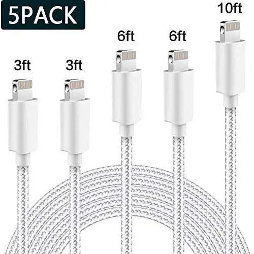 iPhone Charger MFi Certified Lightning Cable SANYEYE 5Pack(3/3/6/6/10ft) Nylon Braided Fast Charging & Sync Compatible iPhone 11/ Pro/Max/X/XS/XR/XS Max/ 8/ Plus/7/7 Plus/6/6S/6 Plus iPhone Charger MFi Certified Lightning Cable SANYEYE 5Pack(3/3/6/6/10ft) Nylon Braided Fast Charging & Sync Compatible iPhone 11/ Pro/Max/X/XS/XR/XS Max/ 8/ Plus/7/7 Plus/6/6S/6 Plus