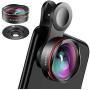 Phone Camera Lens for iPhone and Android, Wide Angle & Macro Lens (Screwed Together) Cell Phone Lens for iPhone X XR XS Max 8 7 6S Plus Samsung S9 S8 and Android Phone (New Black)