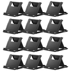 COOLOO Adjustable Cell Phone Stand for Desk, 12 Pack Smartphone Tablet Stand, Universal Foldable Multi-Angle Pocket Desktop Mobile Phone Holder (12 Black)