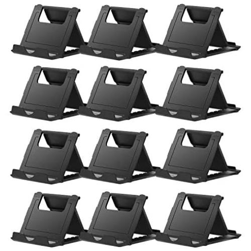 COOLOO Adjustable Cell Phone Stand for Desk, 12 Pack Smartphone Tablet Stand, Universal Foldable Multi-Angle Pocket Desktop Mobile Phone Holder (12 Black)