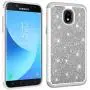 Galaxy J7 Refine/J7 2018/J7 Star/J7 Top/J7 Aura/J7 Aero/Crown/Eon Glitter Case,Luxury Glitter Sparkle Bling Case,Hybrid PC Silicone Faux Leather Cover,Dual Layer Armor Protective Phone Case Gray