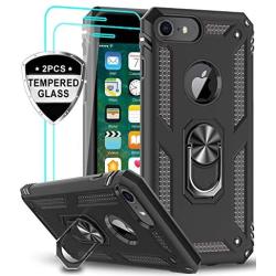 LeYi iPhone 8/7 / 6s / 6 Case with Tempered Glass Screen Protector [2Pack], Military Grade Protective Phone Case with Car Mount Kickstand for Apple iPhone 6/ 6s/ 7/8, Black