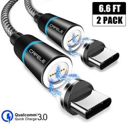 Magnetic Type c Cable, CAFELE 2 Pack 6.6ft Magnetic USB C Cable with Led Light, Support QC 3.0 Fast Charging & Data Transfer, Nylon Braided Magnet Phone Charger Cord for Type C Devices - Black