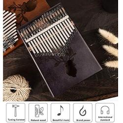 Peabownn Kalimba Thumb Piano Mbira Portable -17 Keys Wood Finger Piano with Tune Hammer, Study Instruction and Waterproof EVA Protective Case Best Gift for Kids Adults - 4 leaf grass