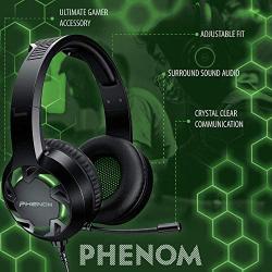 Phenom EXPO3 Stereo Gaming Headset for PS4, Xbox, Tablet or Smartphone, Noise Cancelling Headphones with Boom Mic and LED Glow Lights (Green)