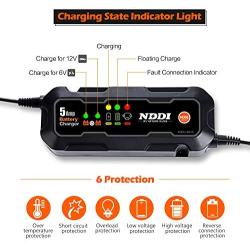 NDDI Automatic Battery Charger, 6V-12V 5000mA Quick Smart Trickle Battery Charger for Motorcycle Car Boat Lawn Mower(5A)