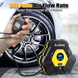 Audew Upgraded Portable Air Compressor Tire Inflator,12V 150PSI Air Pump with Auto Shut Off,Warning Light and Power Cord Storage,Digital Tire Pump for Car,Bicycle and Other Inflatables