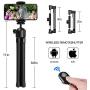 Phone Tripod, YeahWhee Flexible Cell Phone Selfie Stick Tripod Camera Tripod Stand Holder with Bluetooth Remote and Foldable Phone Clip for iPhone, Android Phone, Compatible with Sports Camera Gopro