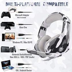 Gaming Headset for PS4, Xbox One, PC, Laptop, Mac, Nintendo Switch, PHOINIKAS 3.5MM PS4 Headset with Mic, Over Ear Headset, Noise-Cancelling Headset, Bass Surround, LED Light, Comfort Earmuff - Camo