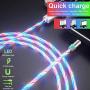 eLUUGIE 2 Packs Magneitc 3 in 1 Charger Cord LED Flowing Magnetic Charger Cable Light Up 3 in 1 USB Cable Compatible with Phone 11 Pro Max/XR/8 Plus/Galaxy Note 10 Plus/Android i-O-S (Colorfull)