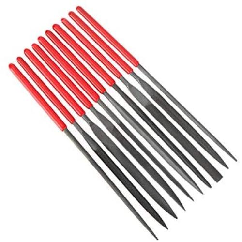 10Pcs Needle File Set Hardened Alloy Strength Steel Files- Mini Needle File Set Includes Round, Tapered Round, Half Round, Barrette, Crossing, Knife, Equaling, Warding, Square, and Three Square