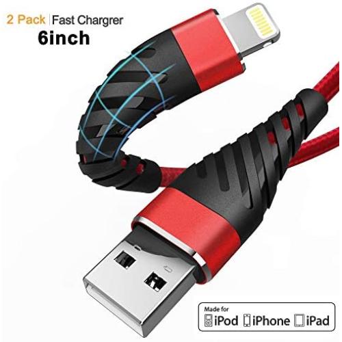 Short iPhone Charger 6 inch, [2 Pack]Apple MFi Certified Lightning Cable Fast Charging Cord for iPhone 11/11 Pro / 11 Pro Max/XS/XS Max/XR/X /8/8 Plus/7/7 Plus/6/6 Plus/5c/5s/5/iPad More