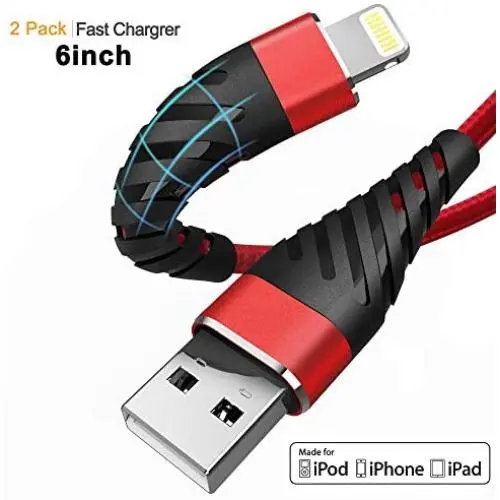 Short iPhone Charger 6 inch, [2 Pack]Apple MFi Certified Lightning Cable Fast Charging Cord for iPhone 11/11 Pro / 11 Pro Max/XS/XS Max/XR/X /8/8 Plus/7/7 Plus/6/6 Plus/5c/5s/5/iPad More
