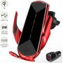 Wireless Car Charger 15W Fast Charging Touch Sensing Auto-Clamping Car Wireless Charger Air Vent Clip Car Phone Mount for iPhone SE/11/11 Pro Series/X/XR/8, Samsung Galaxy S20 S10 Note10/9 (Q1-Red)