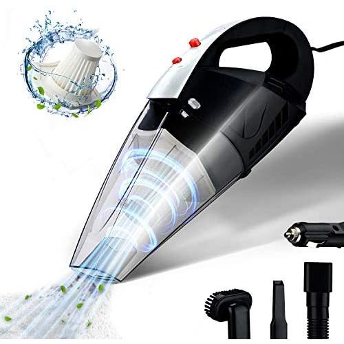 Car Vacuum Cleaner, GSSUSA High Power Portable Vacuum Cleaner for Car with Reusable 2 Pcs Steel HEPA Filter Wet and Dry Use with LED Light Low Noise 16.4FT(5M) DC 12V Carry Bag for All Car