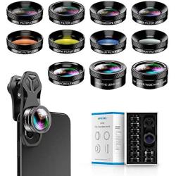 Apexel 11 in 1 Phone Camera Lens Kit - Wide Angle Lens & Macro Lens+Fisheye Lens/ND32/kaleidoscope/CPL/Color Lens Compatible with iPhone Samsung Sony and Most of Smartphone