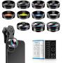 Apexel 11 in 1 Phone Camera Lens Kit - Wide Angle Lens & Macro Lens+Fisheye Lens/ND32/kaleidoscope/CPL/Color Lens Compatible with iPhone Samsung Sony and Most of Smartphone