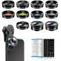 Apexel 11 in 1 Phone Camera Lens Kit - Wide Angle Lens & Macro Lens+Fisheye Lens/ND32/kaleidoscope/CPL/Color Lens Compatible with iPhone Samsung Sony and Most of Smartphone