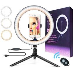 LED 10.2" Selfie Ring Fill Light-with Cell Phone Holder, Tripod,Bluetooth Camera Remote Control,3 Color Adjustable 360°and Brightness Vlog/Make-Up/Live Stream Compatible iPhone/Android TikTok YouTube