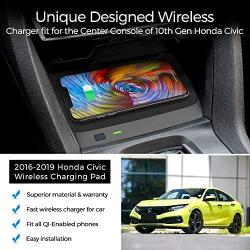 CarQiWireless Wireless Charger for Civic with Fast Charging Charger, 3 Coils Phone Wireless Charging Pad Mat fit for 10th Gen Honda Civic 2020 2019 2018 2017 2016 Accessories - with Fast Charging