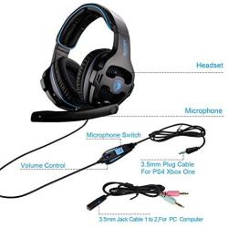 PS4 Gaming Headsets, Sades SA810 Xbox one Gaming Headphones 3.5MM Interface with MIC in-Line Control for Multiplatform PC/Xbox one/PS4/MAC/Tablet (Black Blue)