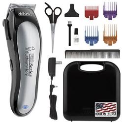 Wahl Lithium Ion Pro Series Cordless Animal Clippers – Rechargeable, Quiet, Low Noise, Heavy-Duty, Electric Dog & Cat Grooming Kit for Small & Large Breeds with Thick to Heavy Coats – Model 9766,Black and Silver