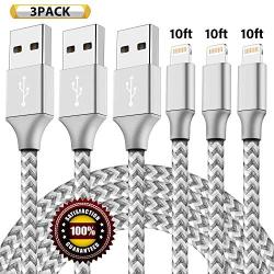 iPhone Charger 3Pack 10FT Mfi Certified Lightning Cables to USB Syncing Data and Nylon Braided Cord Charger for iPhone XS/Max/XR/X/8/6Plus/6S/7Plus/7/8Plus/SE/iPad and More