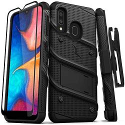 ZIZO Bolt Series for Samsung Galaxy A20 Case | Heavy-Duty Military-Grade Drop Protection w/Kickstand Included Belt Clip Holster Tempered Glass Lanyard Galaxy A50 - Black