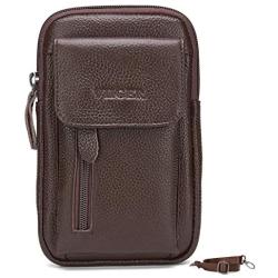 VIIGER Leather Small Crossbody Phone Purse Mens Travel Wallet Bag Mini Shoulder Messenger Smartphone Belt Holster Clip Carrying Case Holder Belt Loop Phone Pouch Compatible for iPhone 11 Pro Max,brown