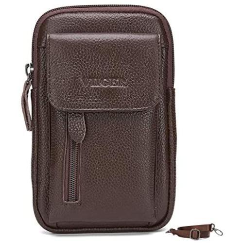 VIIGER Leather Small Crossbody Phone Purse Mens Travel Wallet Bag Mini Shoulder Messenger Smartphone Belt Holster Clip Carrying Case Holder Belt Loop Phone Pouch Compatible for iPhone 11 Pro Max,brown
