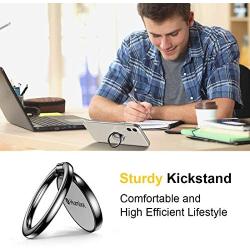 Humixx Phone Ring Holder, Stainless Steel Cell Phone Finger Stand, 360° Rotation Thin Universal Kickstand, Magnetic Car Mount for iPhone 11/11 Pro/11 Max/XR/XS Max, Samsung S10, Huawei P30 - Black