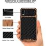 TENDLIN Compatible with iPhone XR Case Wood Grain with Carbon Fiber Texture Design Leather Hybrid Slim Case Compatible with iPhone XR (Carbon & Leather & Wood)