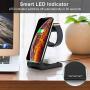 Quezqa Wireless Charging Stand – 3 in 1 Fast Wireless Charger – Qi Charging Station Dock Compatible with AirPods Pro Apple Watch Series 5 4 3 2 iPhone 11 Pro Max Xs X Xr 8(with QC 3.0 Adapter) (Black)