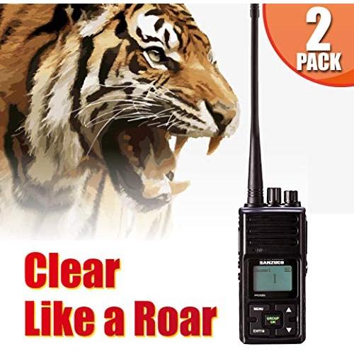 Long Range Rechargeable Two-Way Radio with Earpiece & Mic, Sanzuco Handheld Walkie Talkie with Group Talk Function, Frequency Reprogrammable, 3000mAh Li-Battery, Dock Charger Included (Black, 2 Pack)