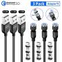 360° & 180° Rotation Magnetic Charging Cable, 3A Fast Charging Data Transfer USB Magnetic Cable, Nylon Braided 3 in 1 USB C,Micro USB Phone Charger Cable Compatible with iProduct (Black)
