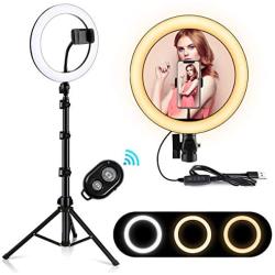 10.2" Ring Light,LED Selfie Ring Light with Stand and Phone Holder(16.93 - 64.57),3 Light Modes,10 Brightness,Remote Control,Dimmable Fill Ringlight for Live Stream/Makeup/YouTube/Photography