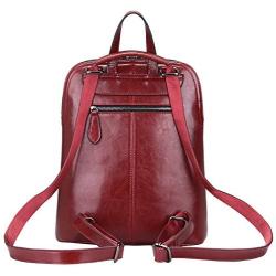 Heshe Women’s Leather Backpack Casual Daypack for Ladies (Wine-r)