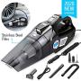Uleete 2 in 1 Portable Car Vacuum Cleaner with Digital Air Compressor Pump, Auto Shut Off Feature, High Power 6000PA Handheld Vacuum w/Light, 14.8FT Power Cord, for Wet/Dry Use, Stainless Steel HEPA