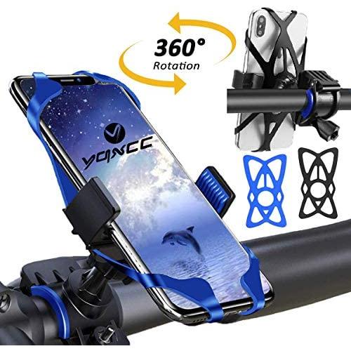 YQXCC Bike Phone Mount Bicycle Motorcycle Holder, 360° Rotation Bike Phone Holder, Bike Accessories, Universal Cradle Clamp for iOS Android Smart Phone (Blue)